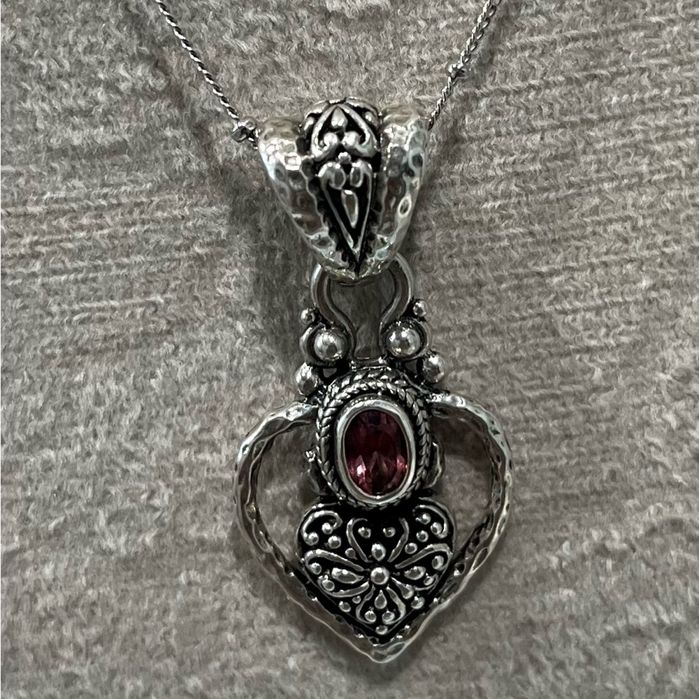 Sarda Sterling Silver Morganite Color Quartz Pendant and station Necklace